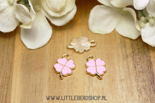 Emaille Bedels Klavertje Vier Licht Roze, per stuk