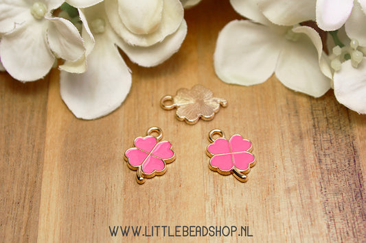 Emaille Bedels Klavertje Vier Roze, per stuk