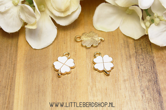 Emaille Bedels Klavertje Vier Wit, per stuk