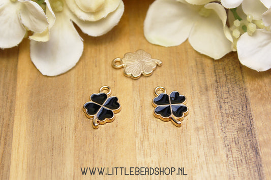 Emaille Bedels Klavertje Vier Zwart, per stuk
