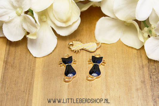 Emaille Bedels Poes Zwart, per stuk