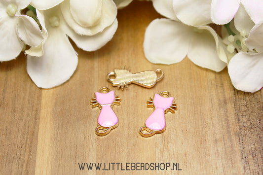 Emaille Bedels Poes Silhouette Lichtroze, per stuk