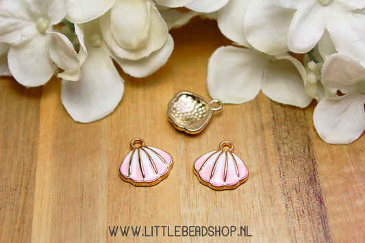 Emaille Bedels Schelp Lichtroze/Wit, per stuk