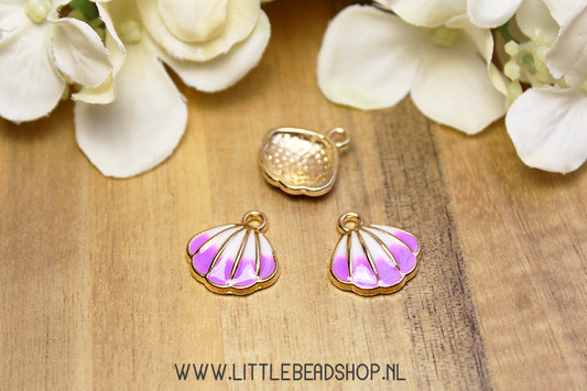 Emaille Bedels Schelp Paars/Wit, per stuk