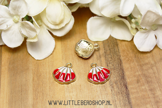 Emaille Bedels Schelp Rood/Wit, per stuk