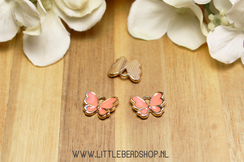 Emaille Bedels Vlinder Zalmroze, per stuk