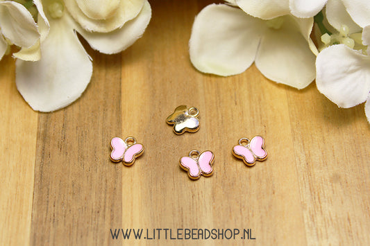 Emaille Bedels Vlinder Klein Lichtroze, per stuk