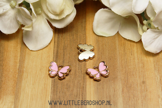 Emaille Bedels Vlinder Licht Roze, per stuk