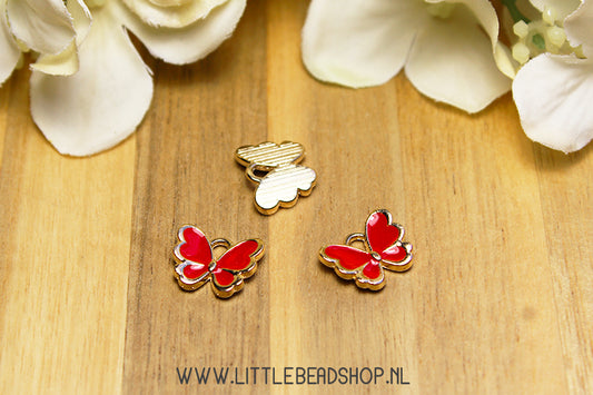 Emaille Bedels Vlinder Rood, per stuk