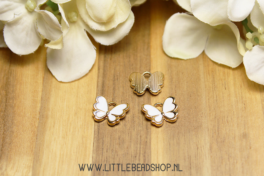 Emaille Bedels Vlinder Wit, per stuk