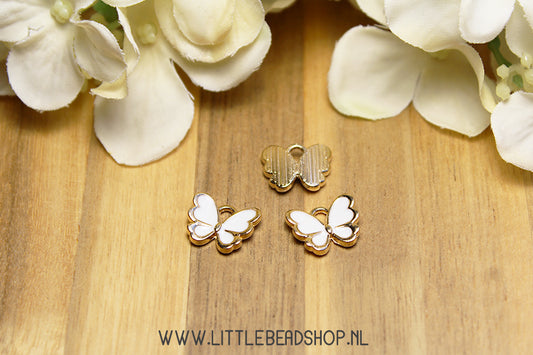 Emaille Bedels Vlinder Wit, per stuk