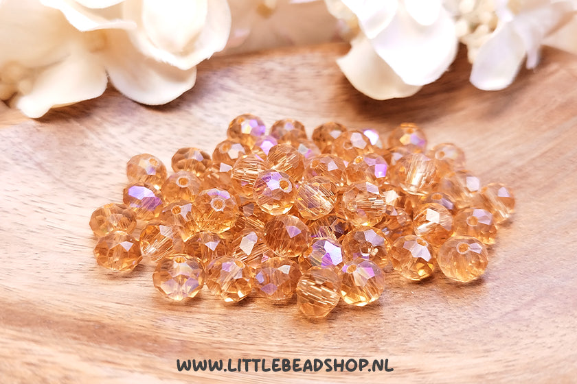 Facetkralen 8mm Topaz Brown Shine rondel, +/- 60 stuks