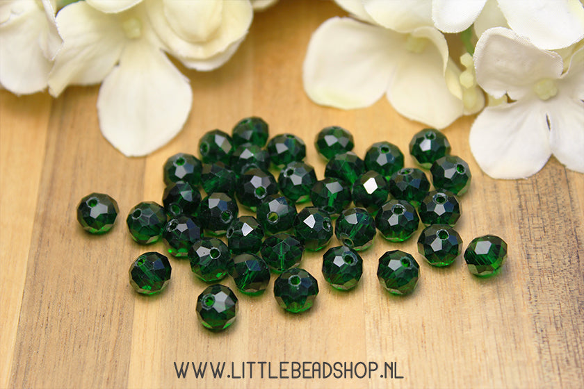 Facet kralen 8mm Donker Groen, +/- 60 stuks
