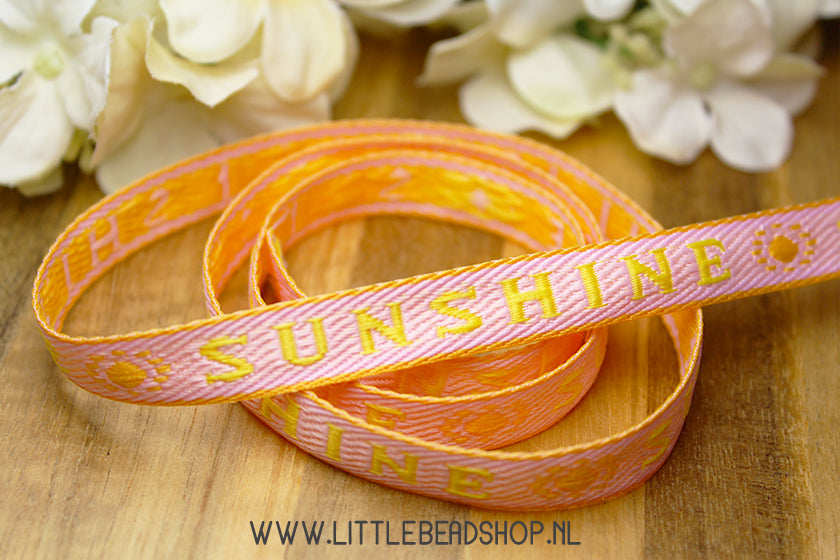 Geweven Lint Sunshine Oranje & Roze, per meter