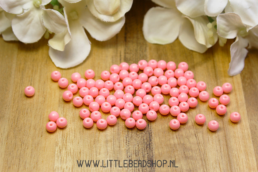 Glaskralen Basic Sweet Pink 4mm, +/- 100 stuks