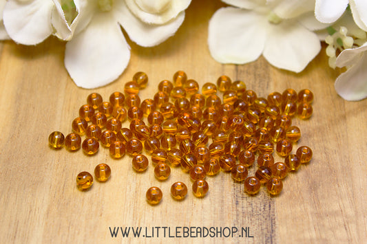Glaskralen Basic Transparant Topaz Brown 4mm, +/- 100 stuks