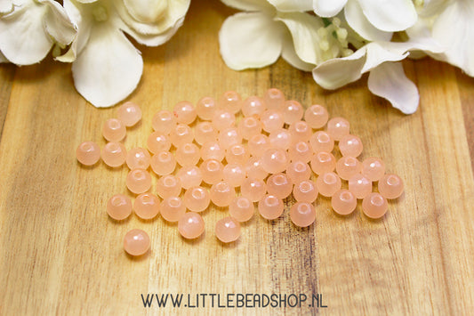 Glaskralen Gemstone Look Peach Orange 6mm, +/- 65 stuks