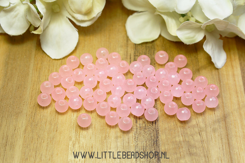 Glaskralen Gemstone Look Light Pink 6mm, +/- 65 stuks