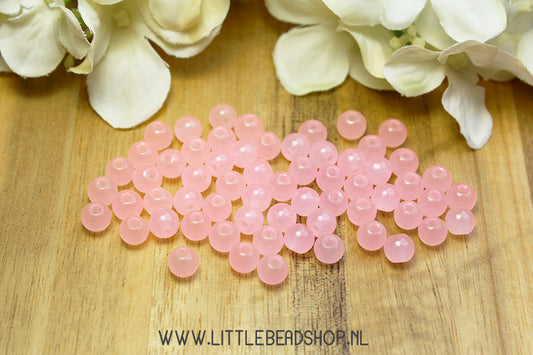 Glaskralen Gemstone Look Light Pink 6mm, +/- 65 stuks