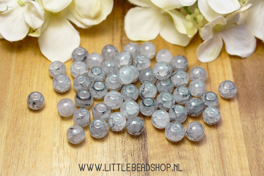 Glaskralen Gemstone Look Mouse Grey 8mm, +/- 50 stuks