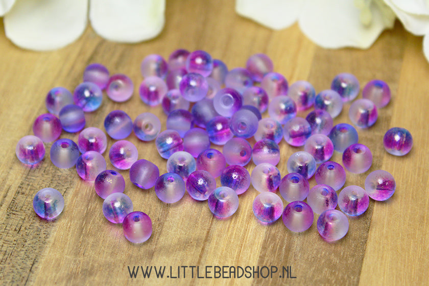 Glaskralen Galaxy Paars & Blauw 6mm, +/- 60 stuks