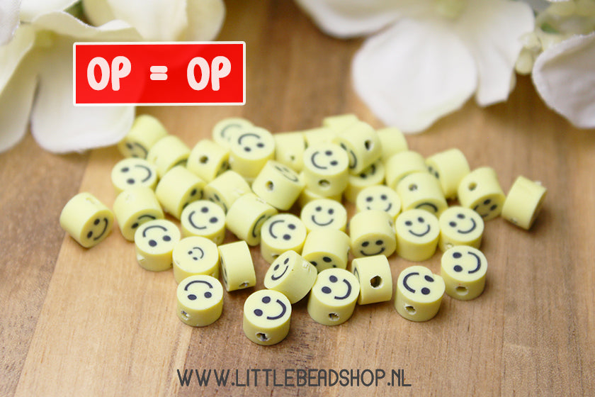 Polymeer Kralen Mini Smiley Geel, 50 stuks