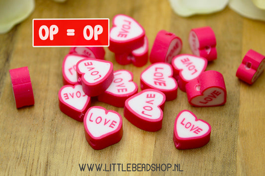 Polymeer Kralen Hartjes Love, 15 stuks