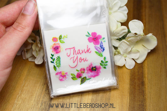 Cadeauzakjes Cellofaan Thank You Flower Pattern, 95-100 stuks
