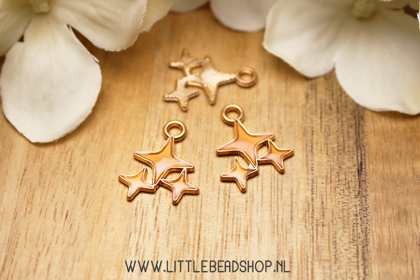 Emaille Bedels Twinkel Ster Perzik Oranje, per stuk