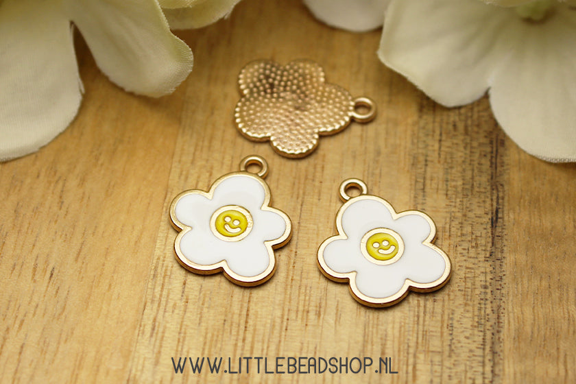 Emaille Bedels Bloem met Smiley, per stuk