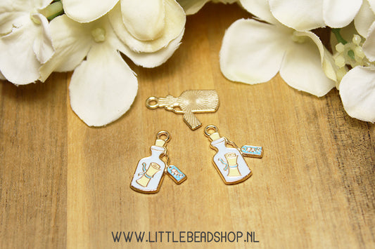 Emaille Bedels Flessenpost met briefje Lichtblauw, per stuk