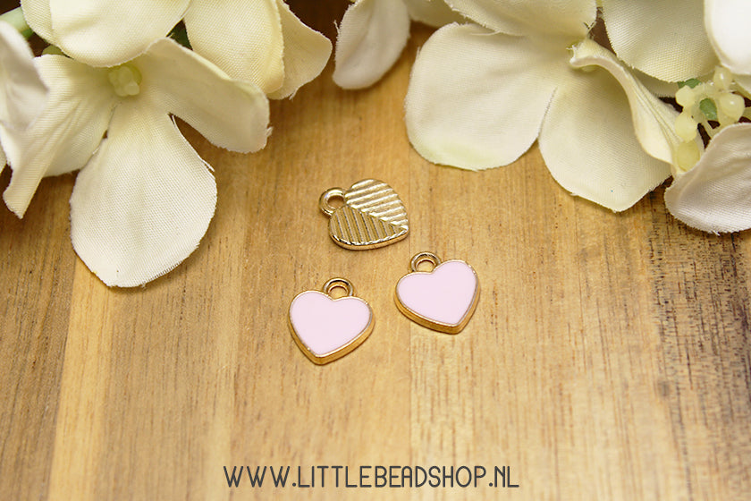 Emaille Bedels Hartje Lichtroze, per stuk