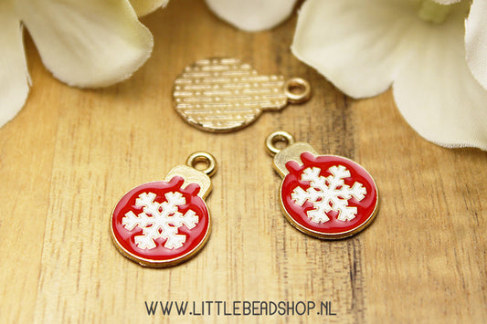 Emaille Bedels Kerstbal met sneeuwvlok, per stuk