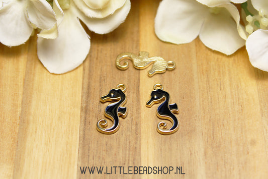 Emaille Bedels Zeepaardje Zwart, per stuk