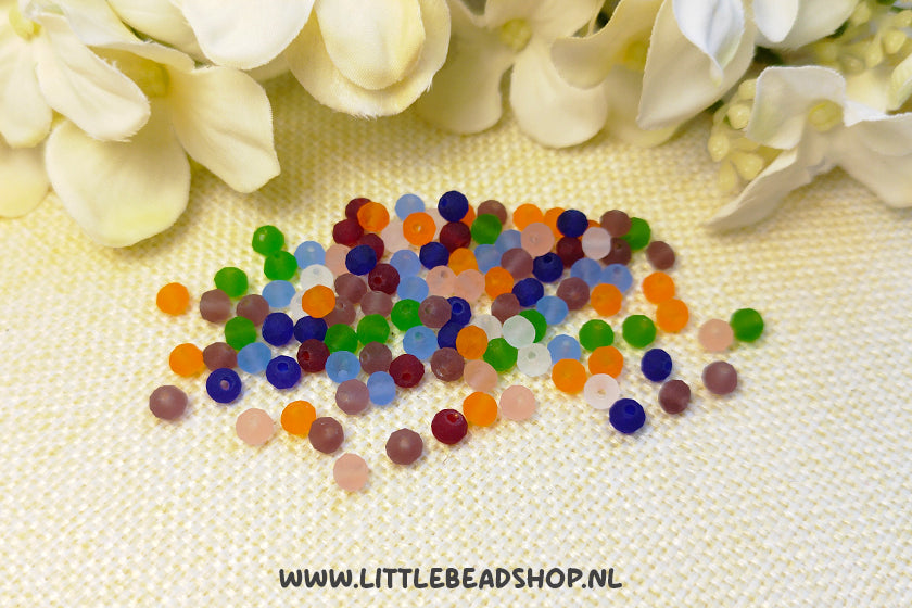 Facet kralen 4mm Frosted Rondel Mix, +/- 110 stuks