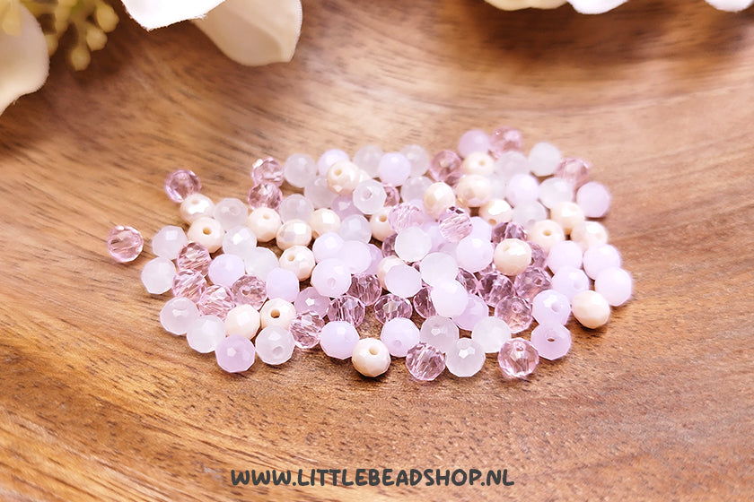 Facetkralen mix 4mm Pastel Pink rondel, +/- 110 stuks