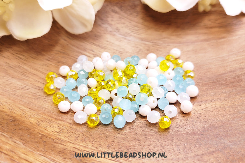 Facetkralen mix 4mm Sunny Days rondel, +/- 110 stuks