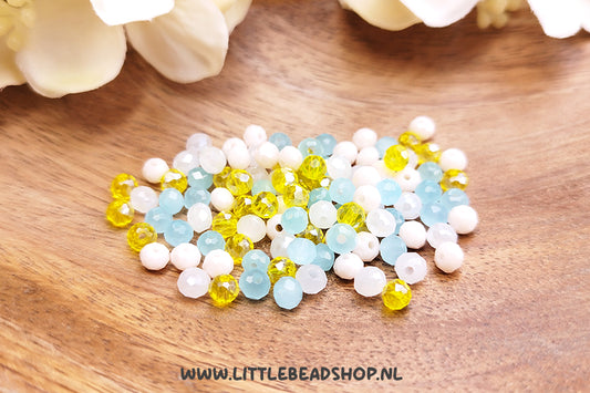 Facetkralen mix 4mm Sunny Days rondel, +/- 110 stuks