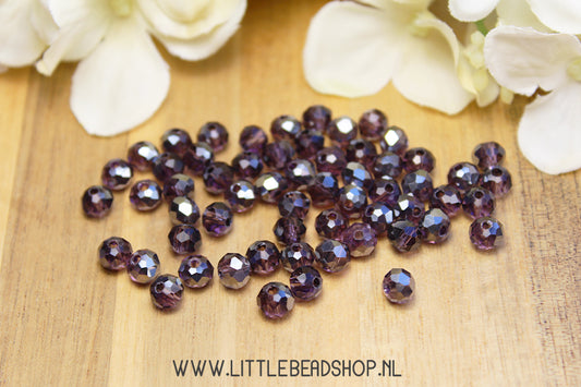 Facet kralen 6mm Dark Purple / Grey, 80 stuks