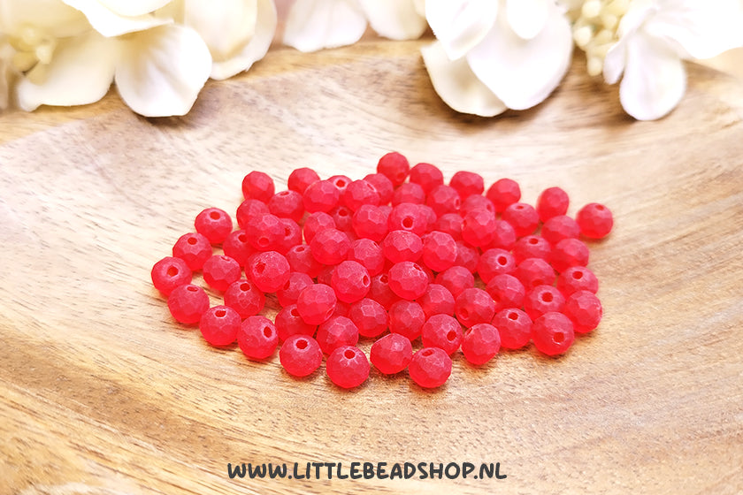 Facet kralen 6mm Frosted Berry Red, +/- 80 stuks