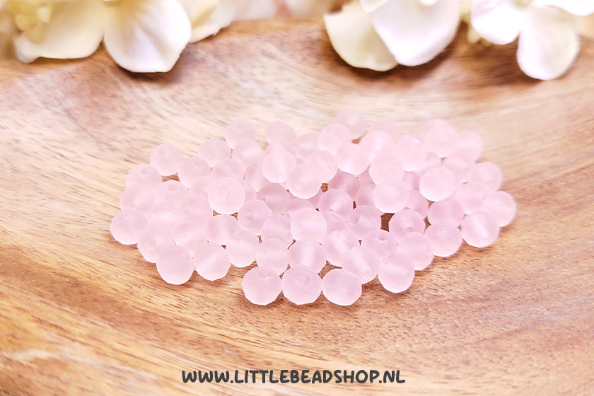 Facet kralen 6mm Frosted Light Pink, +/- 80 stuks