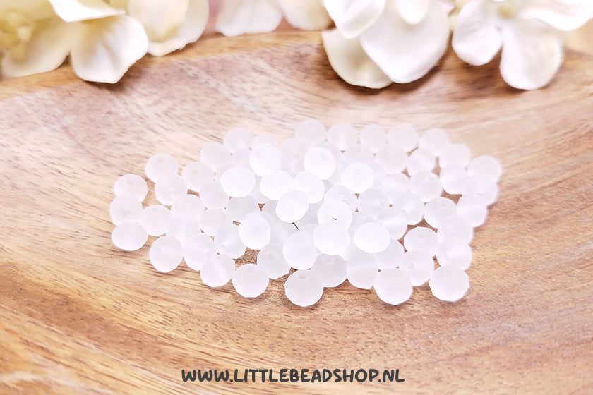 Facet kralen 6mm Frosted Soft White, +/- 77 stuks