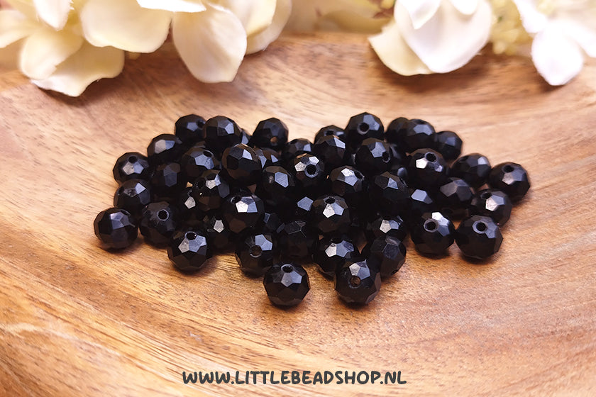 Facetkralen 8mm Basic Black Shine rondel, +/- 60 stuks