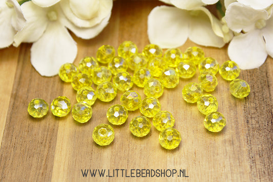 Facet kralen 8mm Geel Shine, +/- 60 stuks