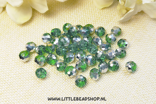 Facet kralen 8mm Licht Groen & Zilver, +/- 60 stuks