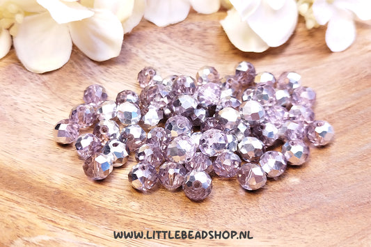 Faceted beads 8mm Light Old Pink & Silver rondelle, +/- 60 pieces