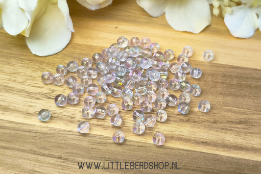 Glaskralen Grijs & Lichtroze & Goud 4mm, +/- 95 stuks