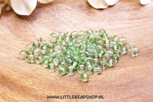 Glaskralen Transparant & Groen & Goud 4mm, +/- 95 stuks