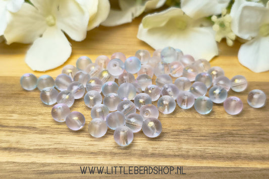 Glaskralen Frosted Grijs & Lichtroze & Goud 6mm, +/- 60 stuks