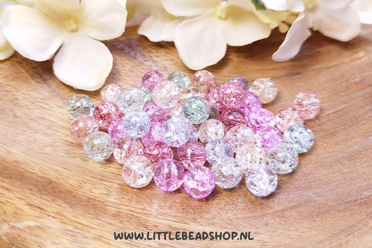 Glass beads Crackle Pastel Mix 8.5mm, +/- 45 pieces